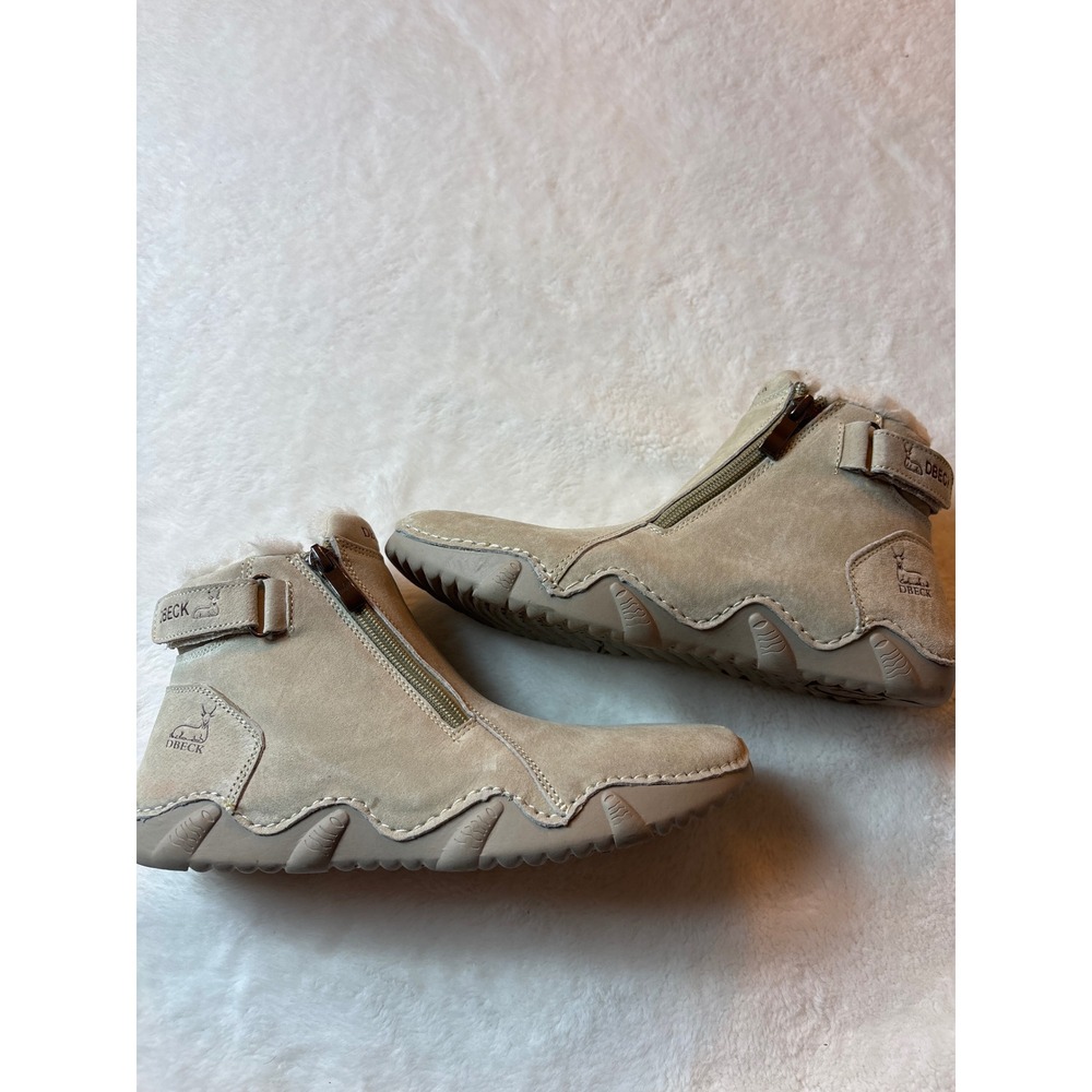 Dbeck Women Beige Suede Faux Fur Lined Ankle Boots Size 39 Zipper Closure